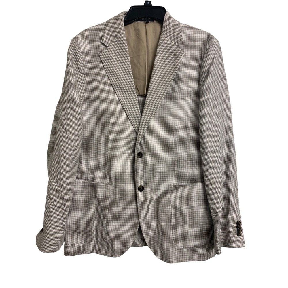Banana Republic 40R Linen Blazer Tan White Houndstooth Sport Coat